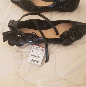 Black Zara T strap flats sexy